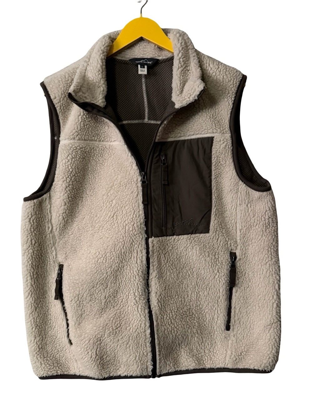 Eddie Bauer tan Sherpa Lined Zip Up Vest large